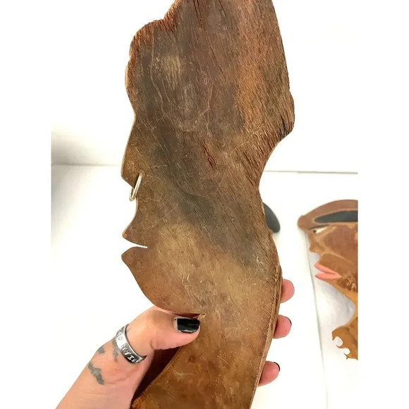 VTG Lot of 4 African Hand Carved Wood Head Profile Faces Wall Art Plaque Unique - Picture 14 of 15